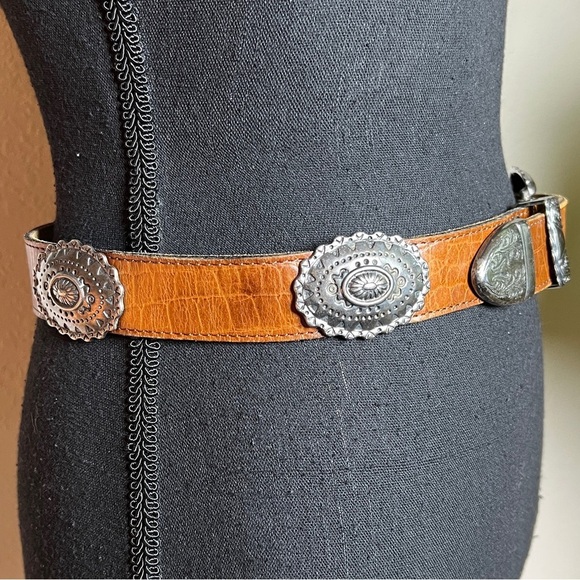 Women’s Western Silver Antique Tone Concho Reptile Embossed Brown Belt 30 main image 13